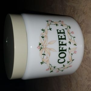 1960’s CLP Vintage Milk Glass Coffee Floral Ribbon Scene Canister Jar,  England